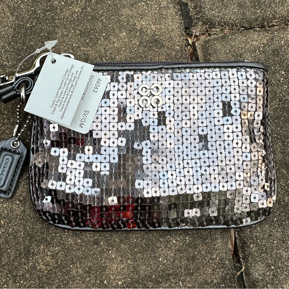 NWT Coach Gunmetal Sequin Wristlet